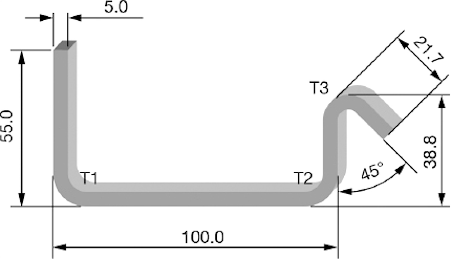 Flat-length calculation example - COVO press brake tooling reference
