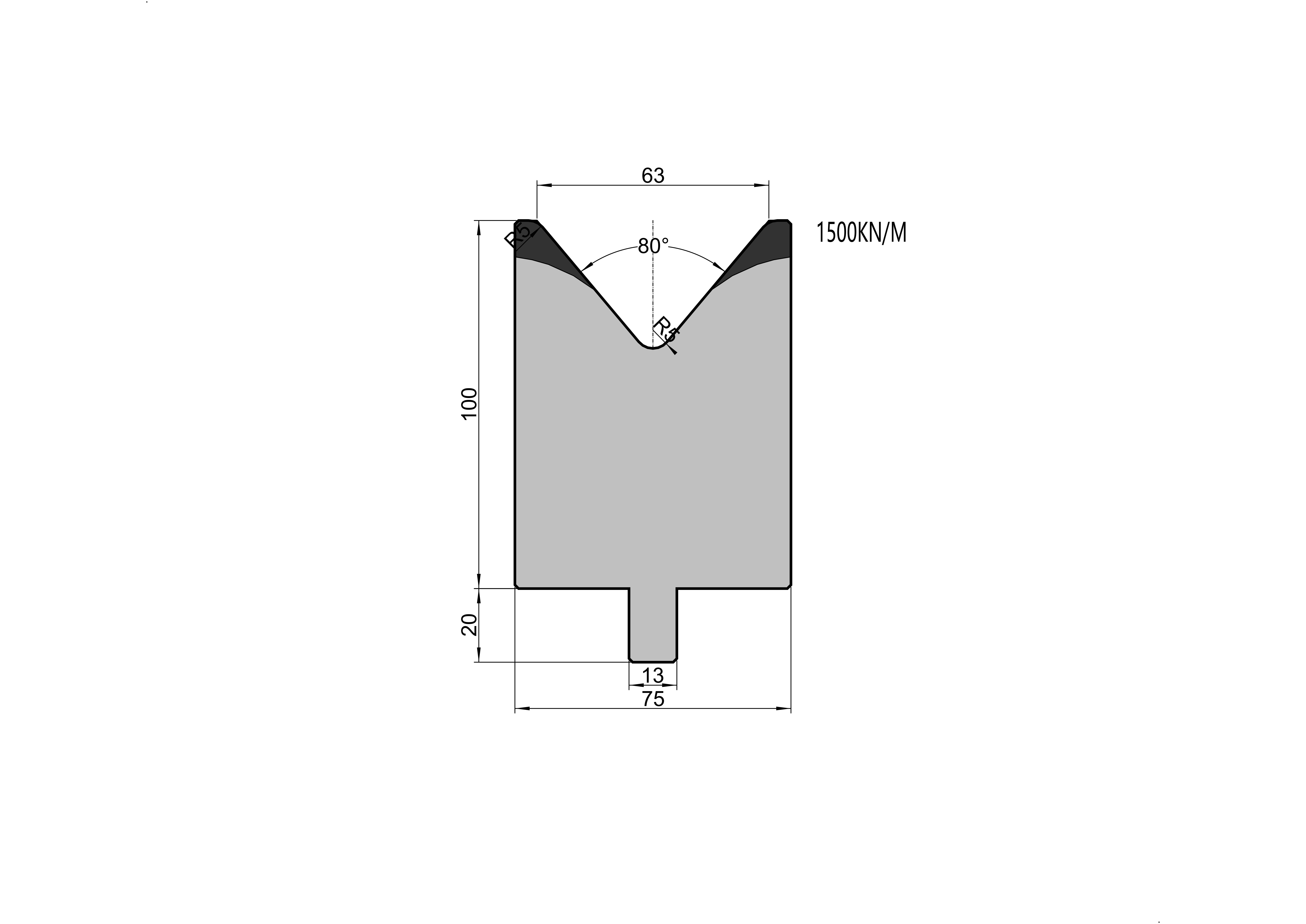 TRUMPF Die 25.111 - 80° V=63 mm press brake tooling