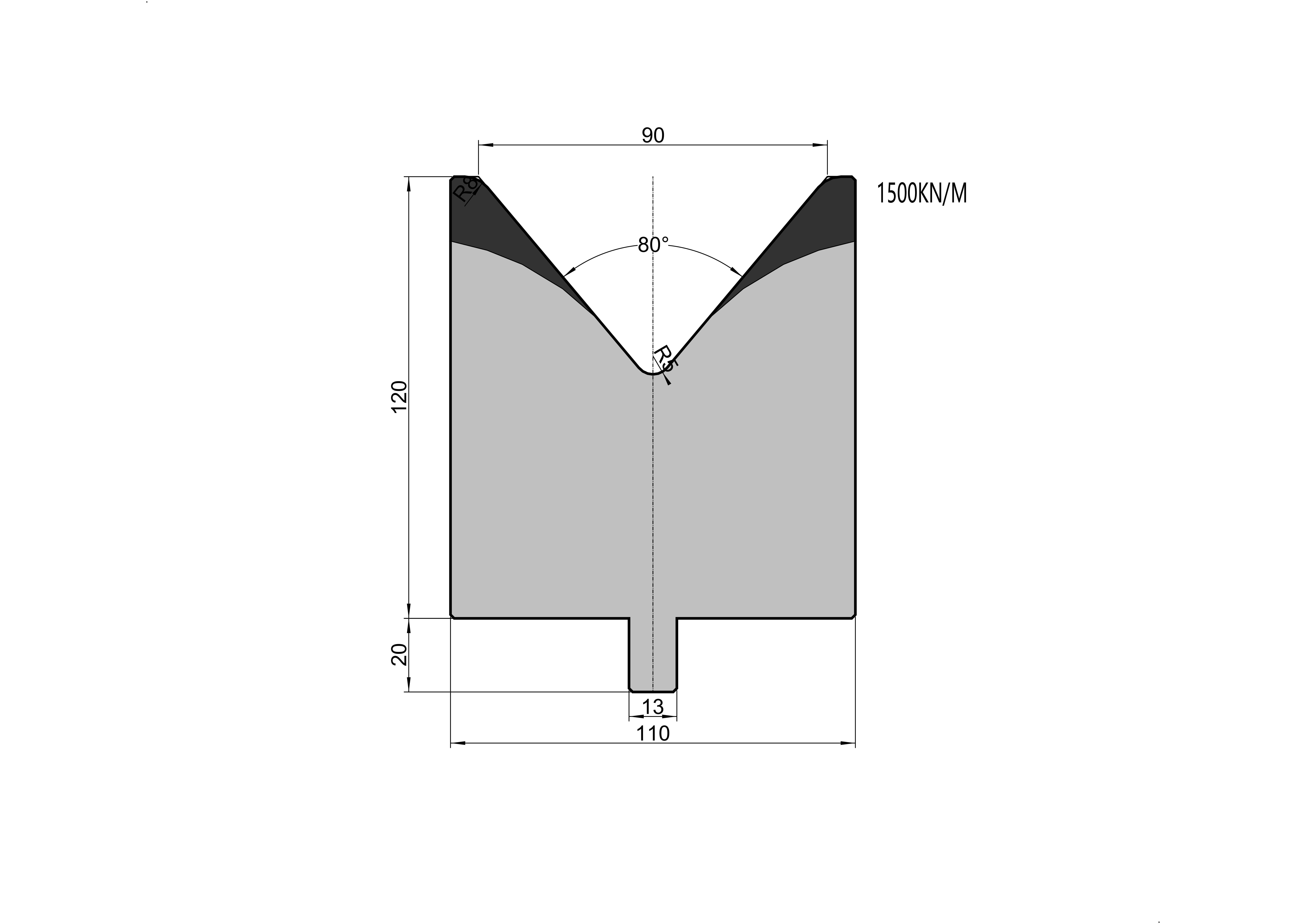 TRUMPF Die 25.114 - 80° V=90 mm press brake tooling