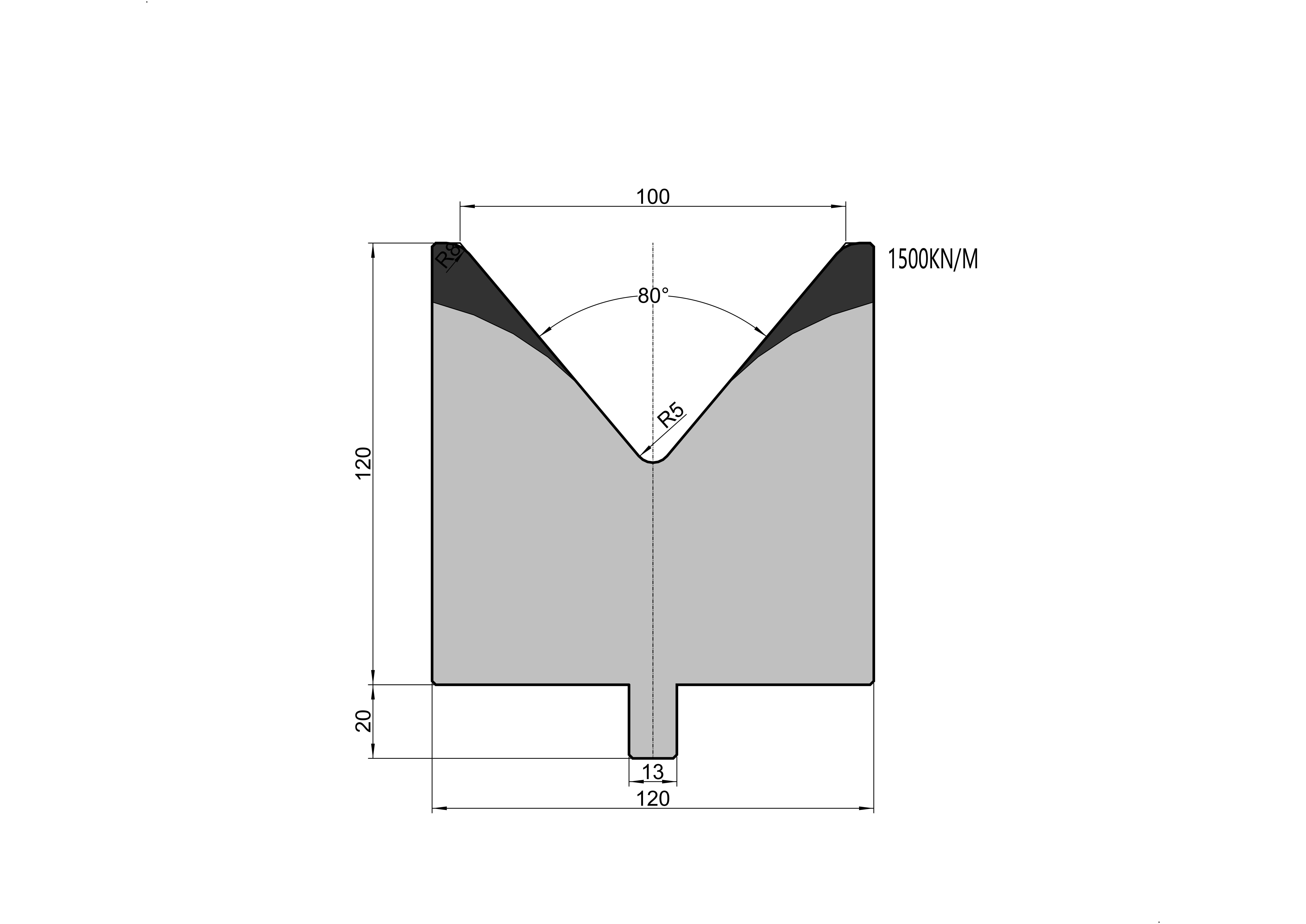 TRUMPF Die 25.115 - 80° V=100 mm press brake tooling