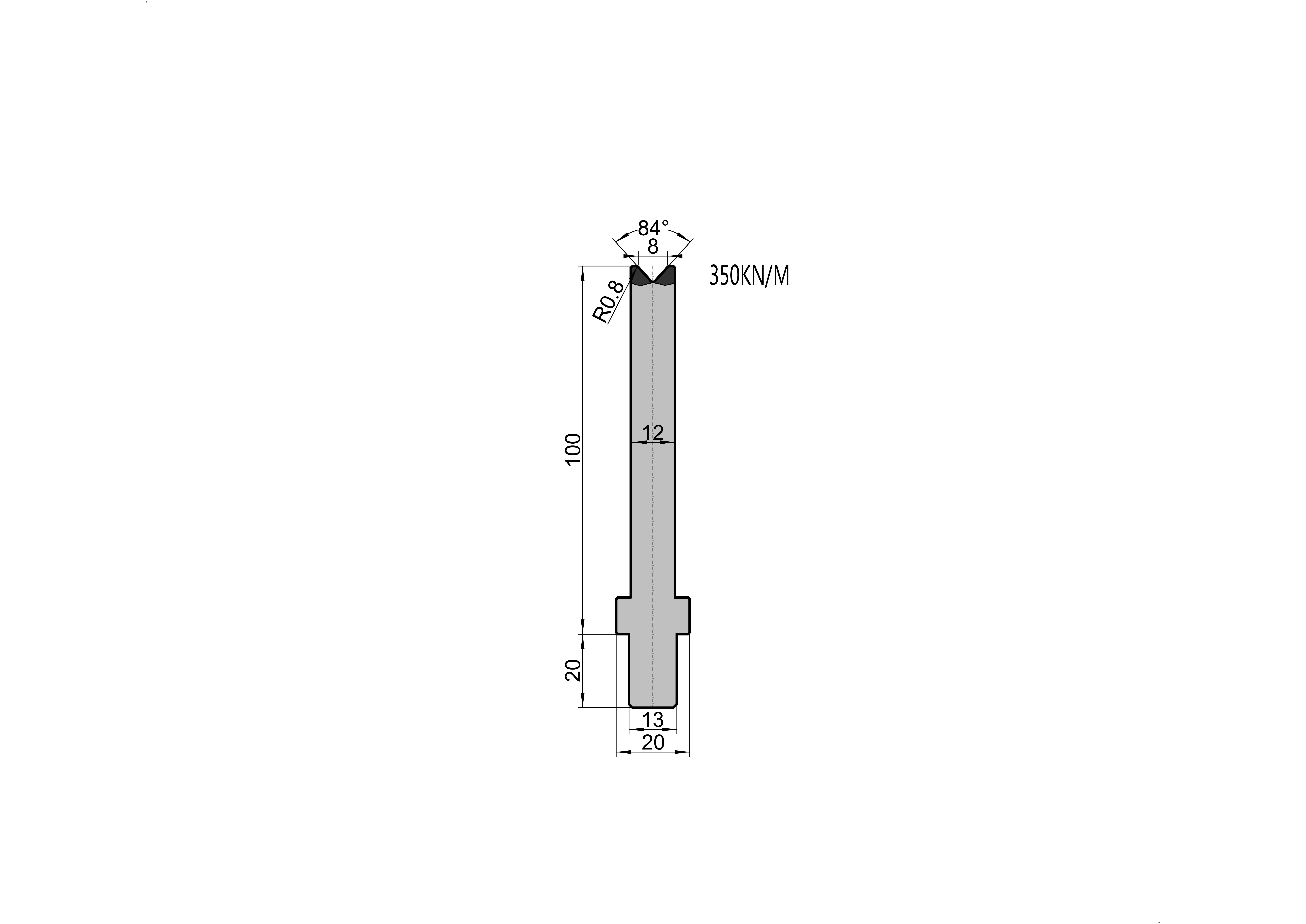 TRUMPF Die 25.302 - 84° V=8 mm press brake tooling